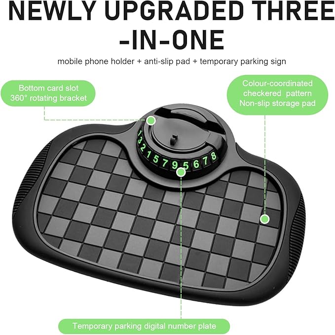 1 PC Car Anti-slip Mat, Multifunctional Dashboard Phone Holder, Dashboard Organizer Pad with Hidden Parking Number, Universal