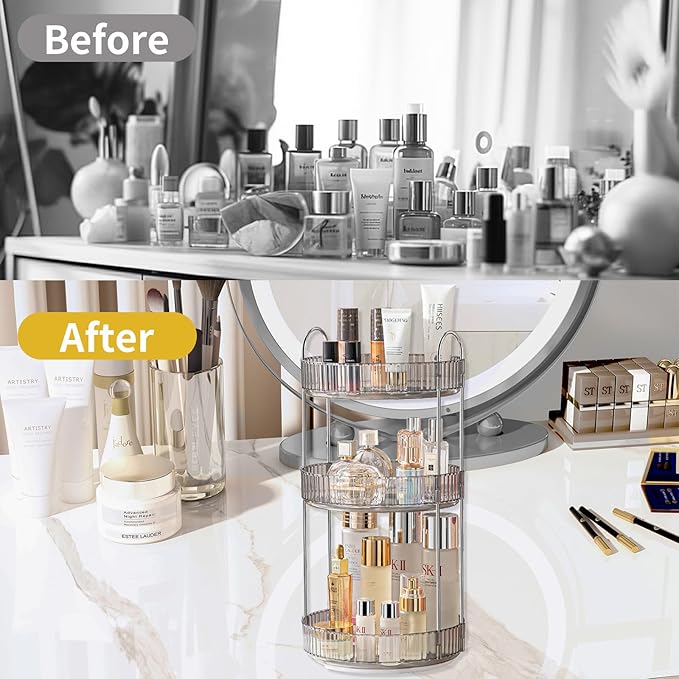 Asayuee 360 Rotating Makeup Organizer,3 Tier Large Capacity Make Up Organizers and Storage,Makeup Organizer for Bathroom,Cosm
