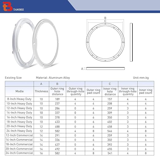 TamBee 18 Inch Lazy Susan Hardware Kit - Heavy Duty Aluminum Turntable Bearing with Metal Rotating Ring Mechanism Lazy Susan 