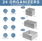 Criusia Drawer Organizer Clothes 24 Pack, Fabric Closet Organizers and Storage Bins for Underwear Sock, Odorless Dresser Draw