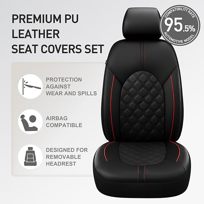 CAROMOP Luxury PU Leather Car Seat Covers Front Set - Anti-Stain Waterproof Automotive Seat Covers for Cars - Universal Car I