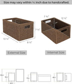 StorageWorks Round Paper Rope Storage Baskets, Rectangular Wicker Baskets with Built-in Handles, Medium, 2-Pack