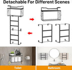 Towel Racks for Bathroom Black, 34IN Rolled Towel Holder, Towel Rack Wall Mounted with 2 Pack Shelf and a Wire Basket, Bathro