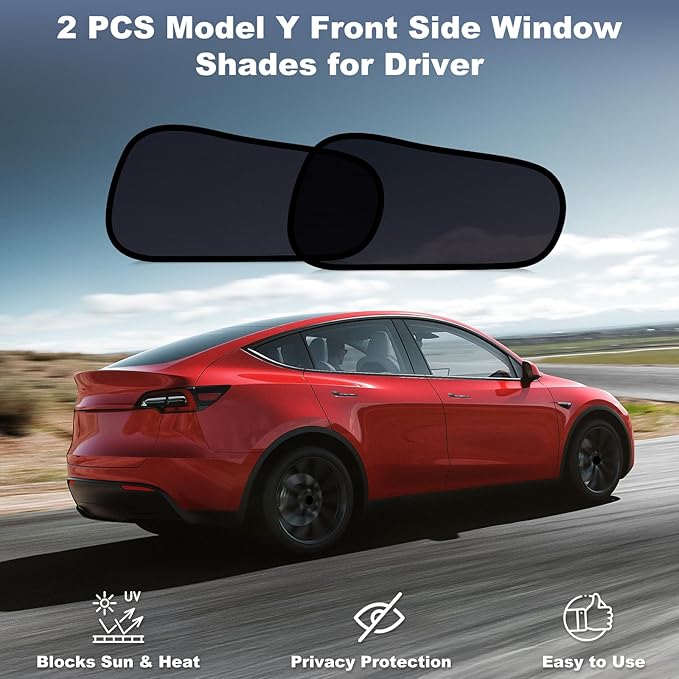 XCBYT Tesla Model Y Car Window Shades for Baby | 2 PCS Cling Rear Side Window Sun Shade for Sun Blocker, Heat Insulation | Semi-Transparent Car Privacy Window Covers for Road Trip