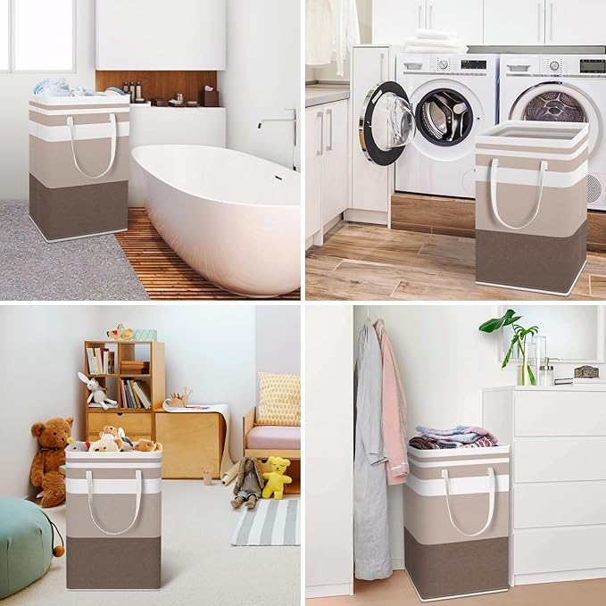 HomeHacks 2-Pack Large Laundry Basket, Waterproof, Freestanding Laundry Hamper, Collapsible Tall Clothes Hamper with Extended