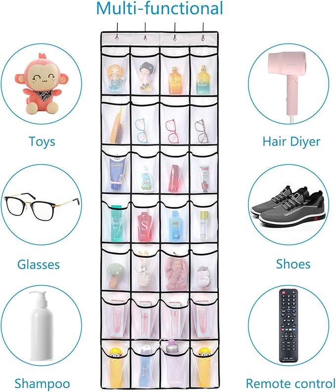 REGELETO 2 Pack 28 Pocket Over the Door Shoe Organizer, Hanging Shoe Rack for Door Large Capacity Shoe Organizer Holder with 