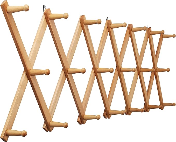 WEBI Accordion Wall Hanger,Expandable Wooden Coat Rack Wall Mounted,Accordion Hat Rack for Wall,Accordion Hook Rack for Hats,