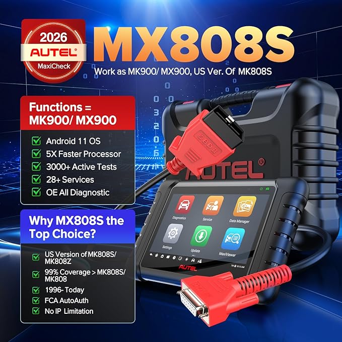 Autel Scanner MaxiCheck MX808S, 2026 US Ver. of MaxiCOM MK808S/ MK808Z, Bidirectional 11OS as MX900 MK900 MK900BT, 3000+
