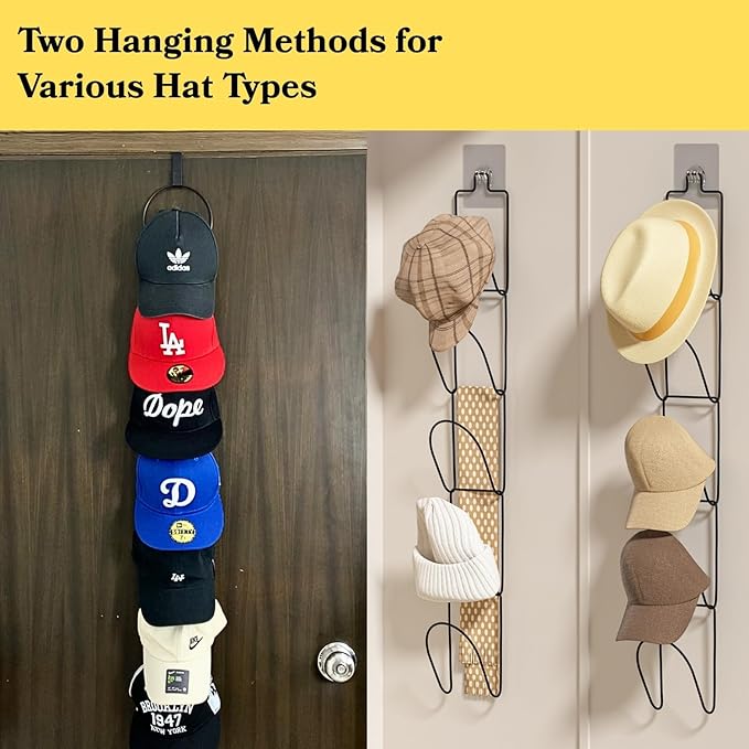 10Pack Over The Door Hat Organizer for baseball caps | Multi-Functional Baseball Hat Rack for Closet | Wall Mounted Hat s tor