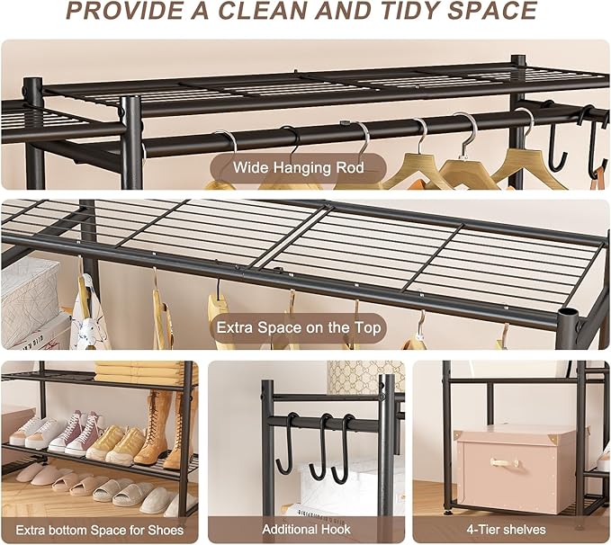 Neprock Wardrobe Closet, Portable Clothing Rack for Hanging Clothes, Free Standing Closet Organizers and Storage System with 