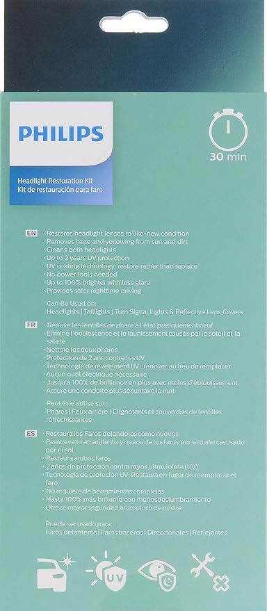 Philips Headlight Restoration Kit with UV protection - Complete Kit to restore headlight lenses
