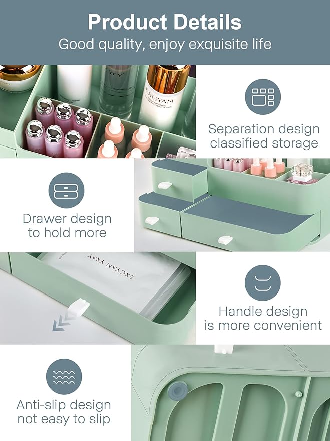 ONXE Makeup Organizer with Drawers,Large Capacity Countertop Organizer for Vanity,Bathroom and Bedroom Desk Cosmetics Organiz