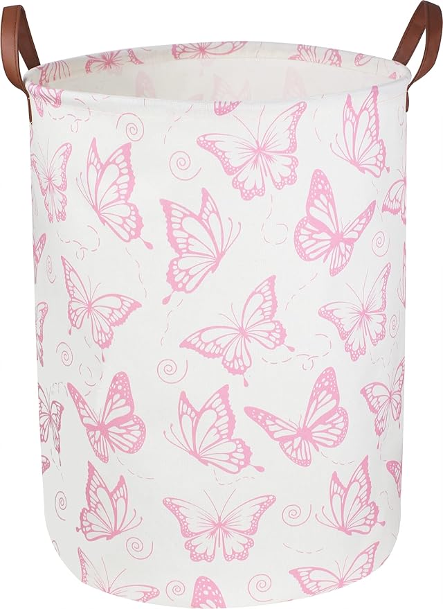 CLOCOR Pink Laundry Basket,Waterproof Nursery Hamper for Baby Girl ,Collapsible Storage Baskets for Girls Bedroom,Kids Toys S