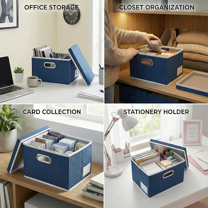 PRANDOM Storage Bins with Lids [3-Pack] Linen Fabric Foldable Storage Boxes Organizer Containers Baskets Cube with Cover for 