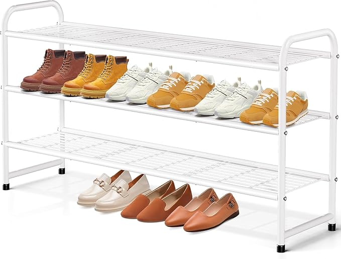 KEETDY 3-Tier Long Shoe Rack for Closet Metal Shoe Organizer for Entryway, Wide Stackable Shoe Storage Shelf with Sturdy Wire