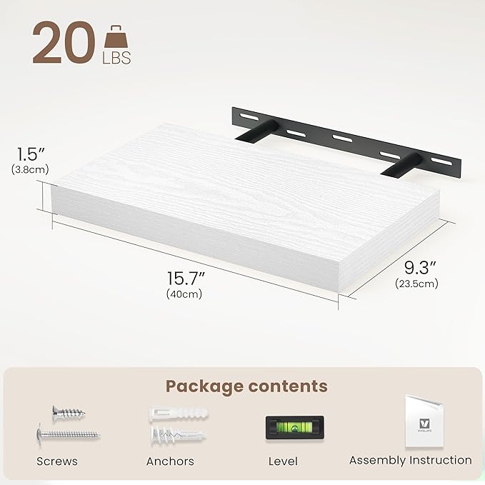 Vivelove 16 X 9 Floating Shelves,Wall Shelves with Invisible Brackets, 1.5” Thick Floating Shelves for Bathroom, Bedroom, Liv