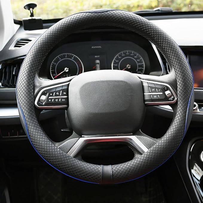 Rueesh Microfiber Leather Steering Wheel Cover Anti-Slip Matte Finish Auto Car Wheel Cover Universal 15 Inch Wheel Cover for 