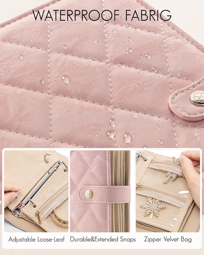 Vlando Travel Jewelry Organizer Case,Gifts for Women,Portable Jewelry Storage Book Ring Binder with Clear Zipper Velvet Pouch