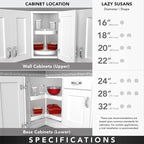 Rev-A-Shelf 28" Dual Tier Pie-Cut Lazy Susan Organizer for Base Corner Kitchen Cabinets, Two Plastic Home Storage Shelves, Al
