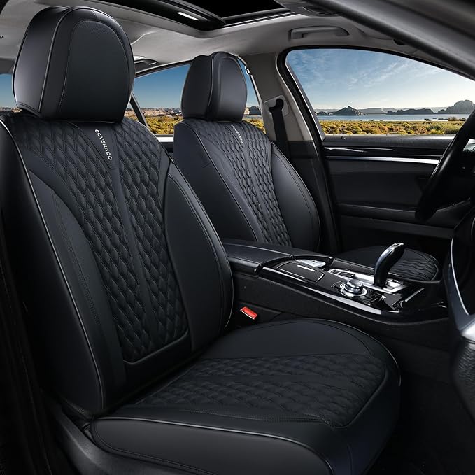Coverado Car Seat Covers Full Set, 5 Seats Luxury Nappa Leather Seat Covers for Cars, Car Seat Cover Waterproof, Front and Ba