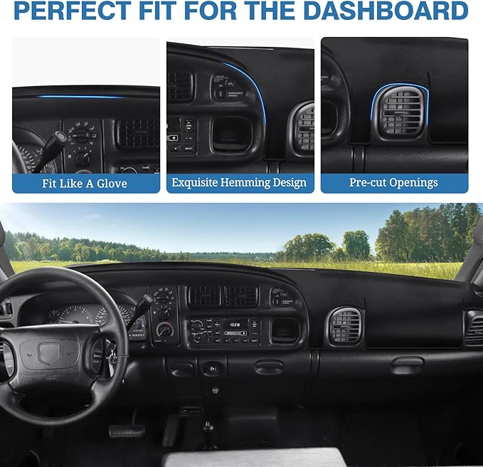 FIILINES Dash Cover for Dodge Ram 1500 2500 3500 1998-2001, Dashboard Cover Ram 1500 Accessories Suede Dash Cover Mat Sunshad