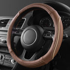 CAR PASS Brown Delux Leather Steering Wheel Cover, Universal Fit for Suvs,Sedans,Vans,Small Trucks for 14.5" to 15"(Brown & B