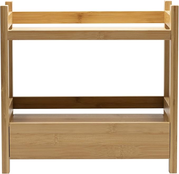 Sorbus Bamboo Bathroom Counter Organizer – 2-Tier Shelf with Hidden Drawer for Vanity, Matcha Station, Bathroom Sink Organize