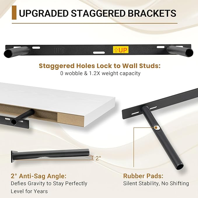 Vivelove 12 Deep Floating Shelves for Wall, 24/36/48/55 Inch Shelves for Room Wall Mounted, 2" Thick Floating Shelf for Livin