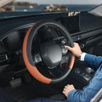 LABBYWAY Car Steering Wheel Cover, Leather, Universal 15 Inch Fit, Anti-Slip & Odor-Free,Brown