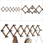WGFKVAS Expandable Coat Rack, Accordion Wall Hangers, 19 Hooks Wooden Hat Rack Wall Mounted, Hat Hooks for Keys, Coffee Mug, 