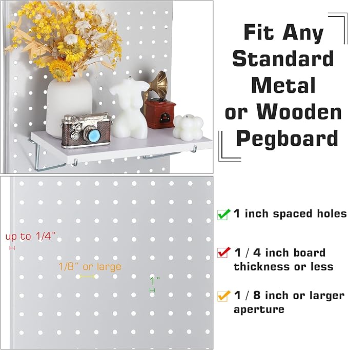 Blulu 4 Set Large Pegboard Shelf Kit Fiberboard peg Board Shelving Storage Brackets Stain Resistant Peg Board Organizer Shelv