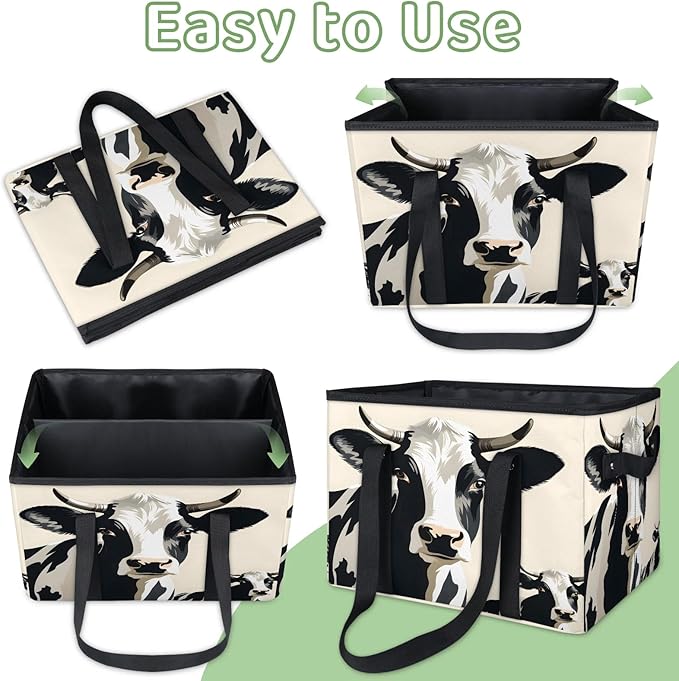 Reusable Grocery Bags Heavy Duty Shopping Bags Foldable Large Tote Bags with Long Handles & Hard Bottom