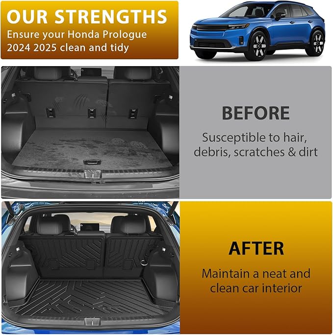 Powerty Floor Mat for Honda Prologue & Chevrolet Blazer EV 2024 2025 2026, All Weather TPE Custom Trunk Cargo Mat Liner with Backrest Mat Replacement for Honda Prologue Accessories
