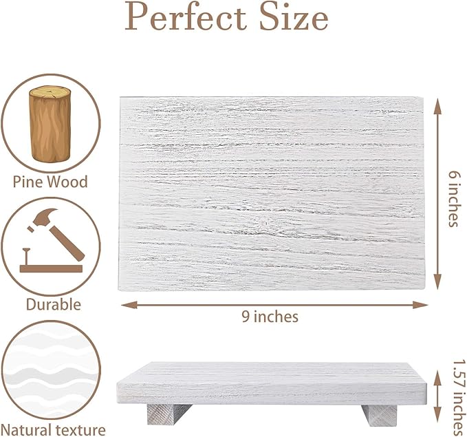 zoocatia Small Wood Tray Pedestal Stand Farmhouse Bathroom Decor Decorative Wooden Riser Kitchen Soap Dish Holder for Vanity,