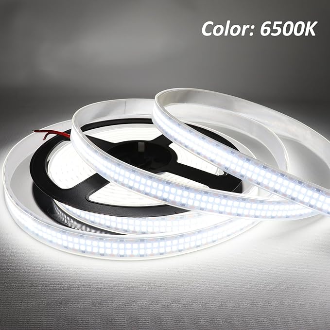 LED Strip Lights Cold White 6500K 16.4ft/5M Double Row 2835 SMD 2400LEDs DC 24V Daylight Bright Dimmable Flexible LED Tape Light Waterproof IP67 Outdoor Lighting(No Adapter and Dimmer)