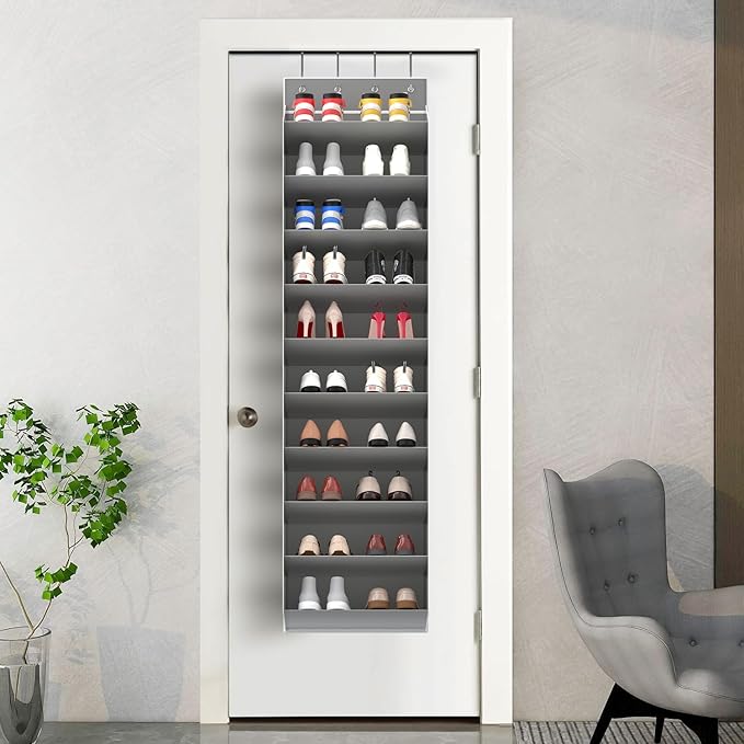 REGELETO 10 Tiers Large Size Over Door Shoe Organizer Storage, Hanging Shoe Rack for Door with Deep Pockets, Fit 20-30 Pairs 