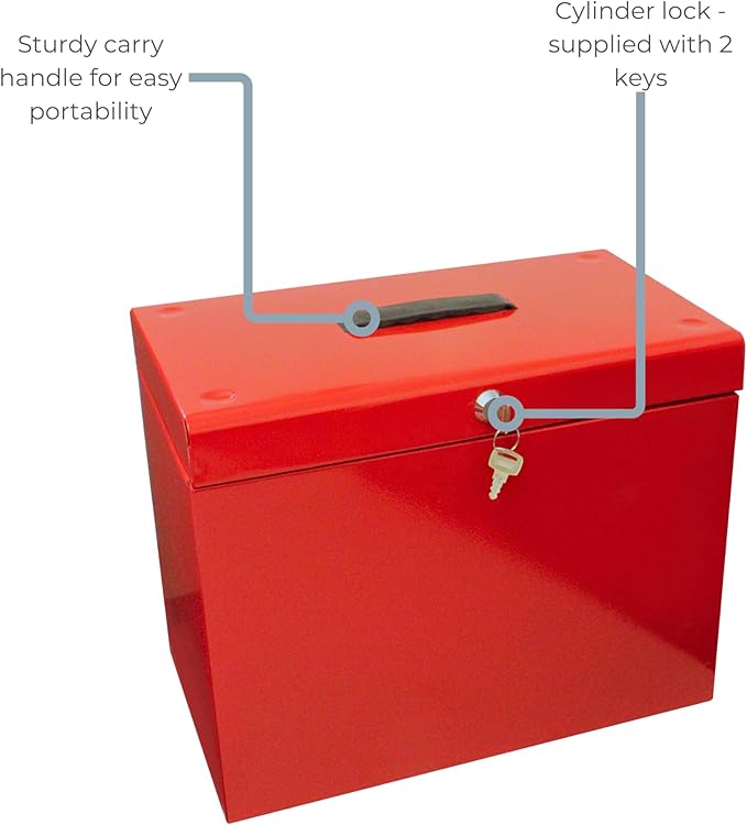 Cathedral Products A4 Steel File Box with Starter Pack of 5 Suspension Files - Red
