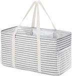 Lifewit Extra Large Tote Bag, Reusable Grocery Bags with Metal Wire Frame and Handles, Standing Utility Foldable Shopping Bags for Storage, Picnics, Beach, Laundry, Car, 46L, 1 Pack, Gray