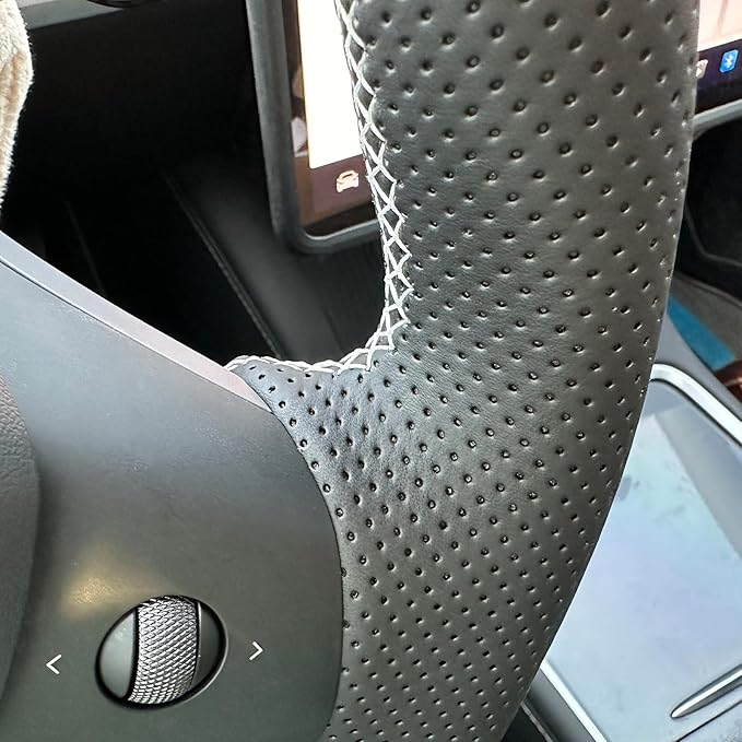 MEWANT Hand Stitched Steering Wheel Cover for Tesla Model 3 2017-2023 / Model Y 2020-2023 for Tesla Model 3/Y Accessories