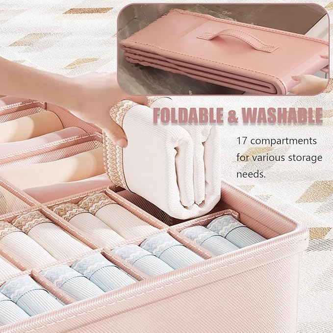 2 Pack Drawer Organizer Dividers with Lid, 17 Cell Underwear Organizer for Closet Organizers and Storage Boxes, Foldable Ward