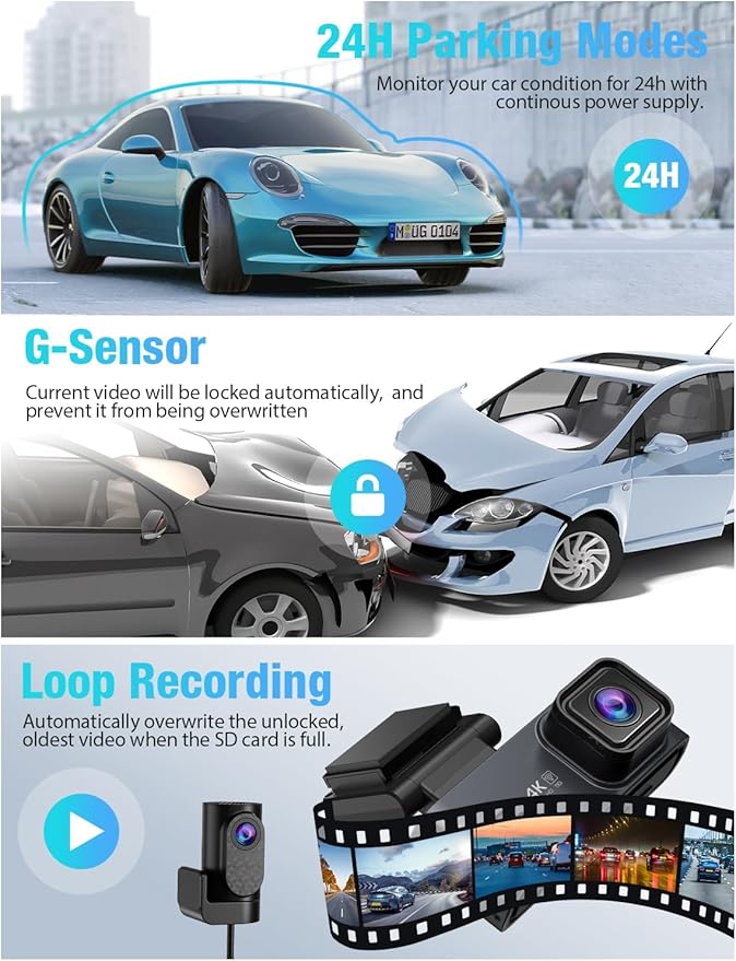 OMBAR Dash Cam 5G WiFi GPS, 3 Channel Dash Cam Front and Rear Inside 2K+1080P+1080P, 3.18" LCD Screen, 64GB Card Included, Du