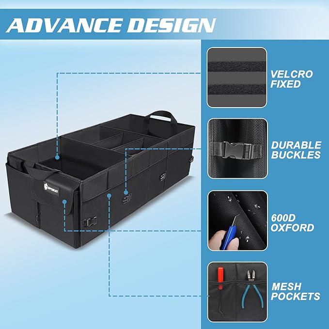 Sposuit Trunk Organizer with Insulated Leakproof Cooler Bag, 98L Collapsible Car Storage Large Trunk Organizer for Car SUV