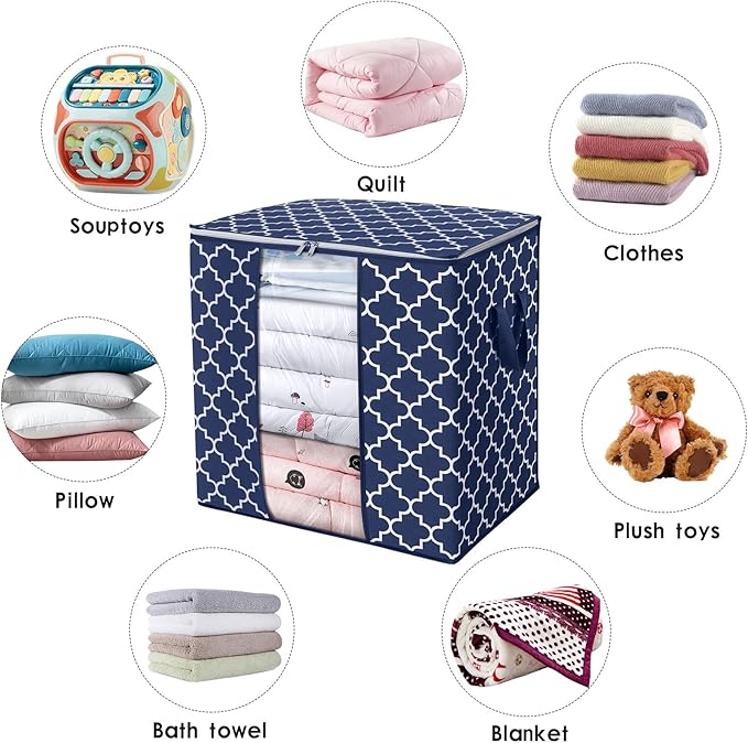 WISELIFE Storage Bags 3 Pack/100L Large Blanket Clothes Organization and Storage Containers for Comforters,Bedding, Foldable 