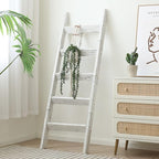 FUIN 5ft Wood Blanket Ladder Living Room Decorative Wall Leaning Farmhouse Quilt Display Holder Storage Wooden Towel Rack for
