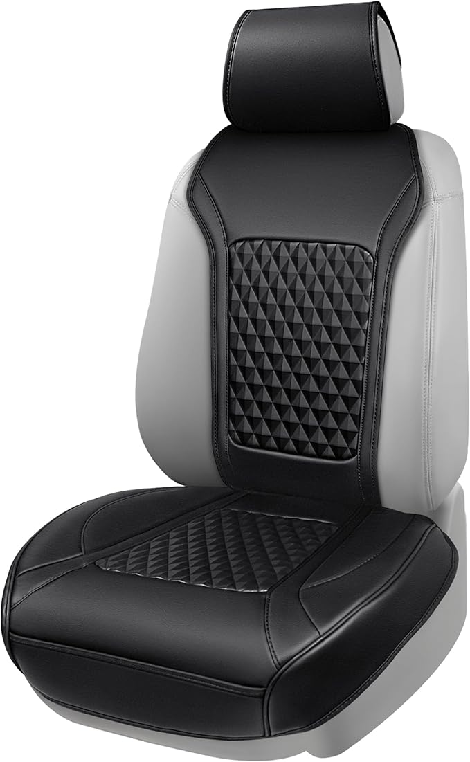 CAR PASS 1Pcs Nappa Leather Front Seat Cover for Cars, Waterproof Sideless Car Seat Cover, Durable Non-Slip Seat Protector Co