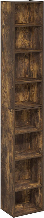 Furinno PASIR Book Shelf, 8-Tier Bookshelf, Bookcase with Open Shelf, 9.3 x 11.8 x 70.9, for Living Room, Bedroom, Home Offic