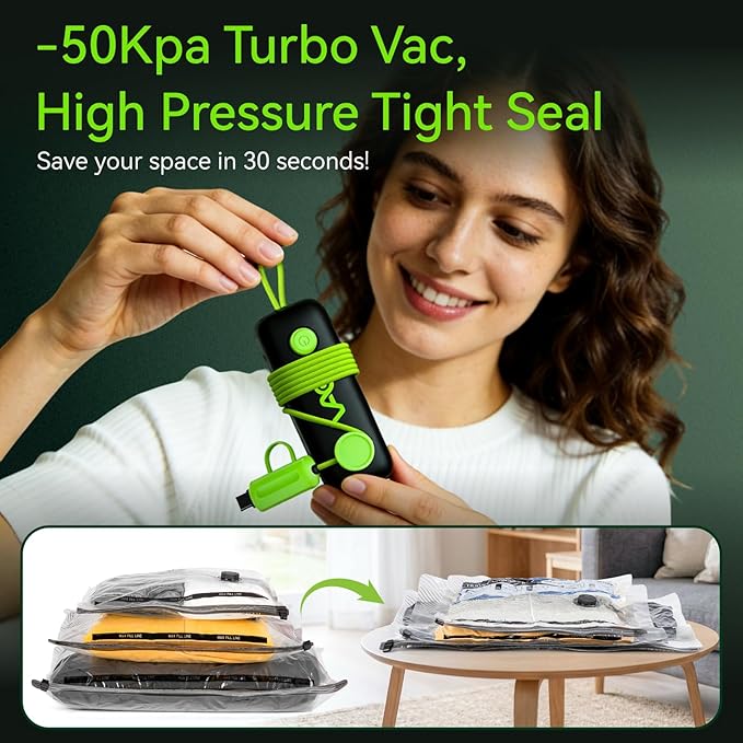 Vacuum Bags for Travel - USB Electric Pump, 15 Pack Carry-on Size Vacuum Seal Bags for Clothing - Space Saver Vacuum Storage 