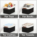 HNZIGE Large Storage Baskets (3 Pack) - Fabric Bins with Leather Handles, Foldable for Organizing Clothes, Toys (Black & Whit