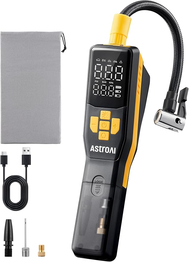 AstroAI 150 PSI Tire Inflator Portable Air Compressor for Car Tires, Cordless Bike Pump with LCD Display, Auto Shut-Off, 5 Modes Air Pump for Car Motorcycle Bicycle Balls, LED Light & Storage Design