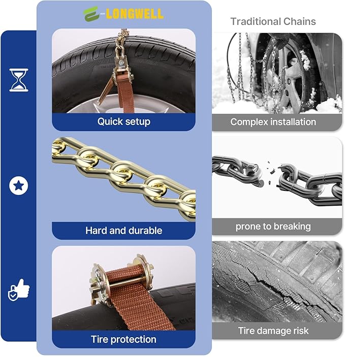 Car Tire Chains 205-305mm, Universal Emergency Anti-Skid Snow Strap Tires Chains for Trucks/Minivan/Pickup/SUV/ATV/UTV, Adjus